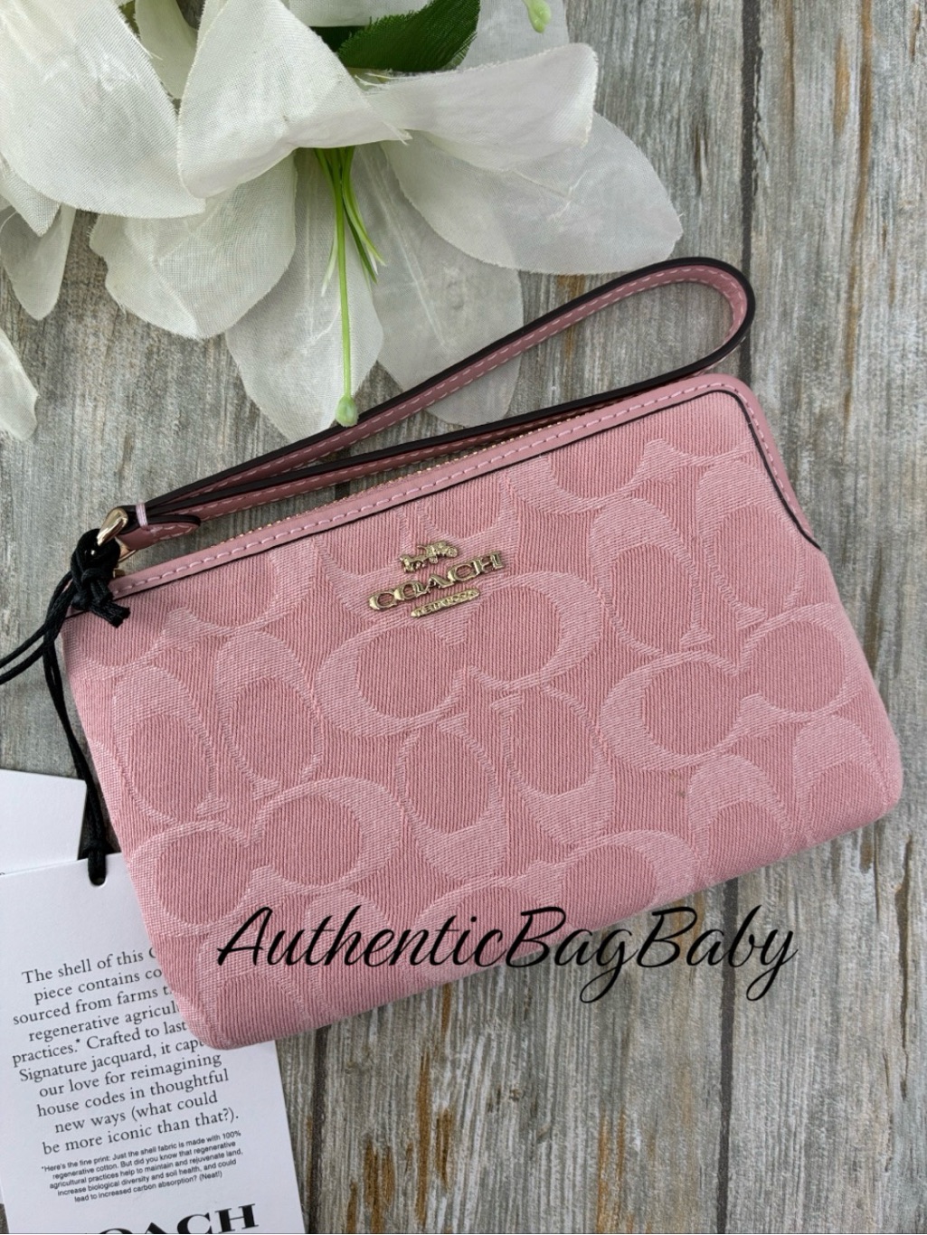 Coach Corner Zip Wristlet In Signature Denim Wallet Purse